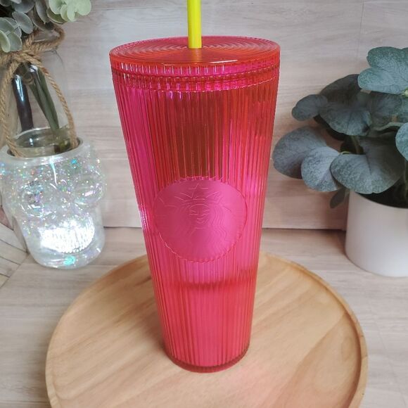 NEW Starbucks 2023 Summer Pleated Neon Magenta Venti Tumbler * - Picture 7 of 7